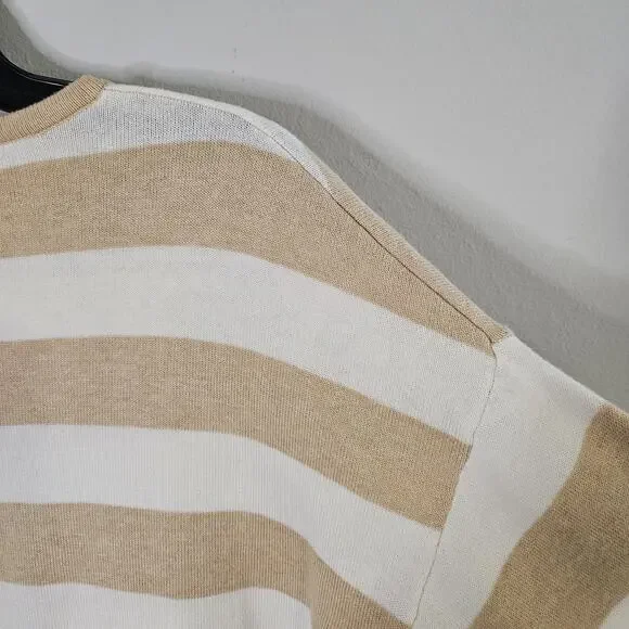 Rafaella Tan Irish Cream Ivory Knit Striped Sweater Pullover Sz M Preppy Coastal - Picture 7 of 10